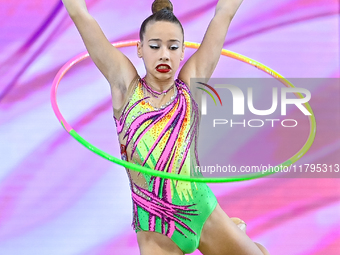 Dusica Zujko of Serbia performs the Hoop exercise during the juniors apparatus finals of the International Rhythmic Gymnastics Tournament 'S...