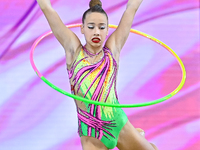 Dusica Zujko of Serbia performs the Hoop exercise during the juniors apparatus finals of the International Rhythmic Gymnastics Tournament 'S...