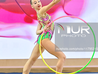 Dusica Zujko of Serbia performs the Hoop exercise during the juniors apparatus finals of the International Rhythmic Gymnastics Tournament 'S...