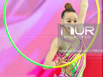 Dusica Zujko of Serbia performs the Hoop exercise during the juniors apparatus finals of the International Rhythmic Gymnastics Tournament 'S...