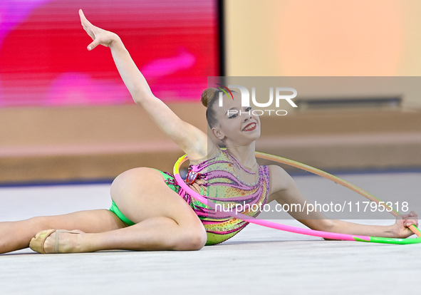 Dusica Zujko of Serbia performs the Hoop exercise during the juniors apparatus finals of the International Rhythmic Gymnastics Tournament 'S...