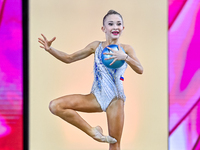 Karolina Pakhtusova of Russia performs the Ball exercise during the juniors apparatus finals of the International Rhythmic Gymnastics Tourna...