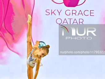 Karolina Pakhtusova of Russia performs the Ball exercise during the juniors apparatus finals of the International Rhythmic Gymnastics Tourna...