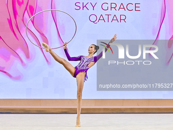 Marharyta Raksa of Belarus performs the Hoop exercise during the juniors apparatus finals of the International Rhythmic Gymnastics Tournamen...