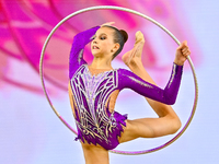 Marharyta Raksa of Belarus performs the Hoop exercise during the juniors apparatus finals of the International Rhythmic Gymnastics Tournamen...