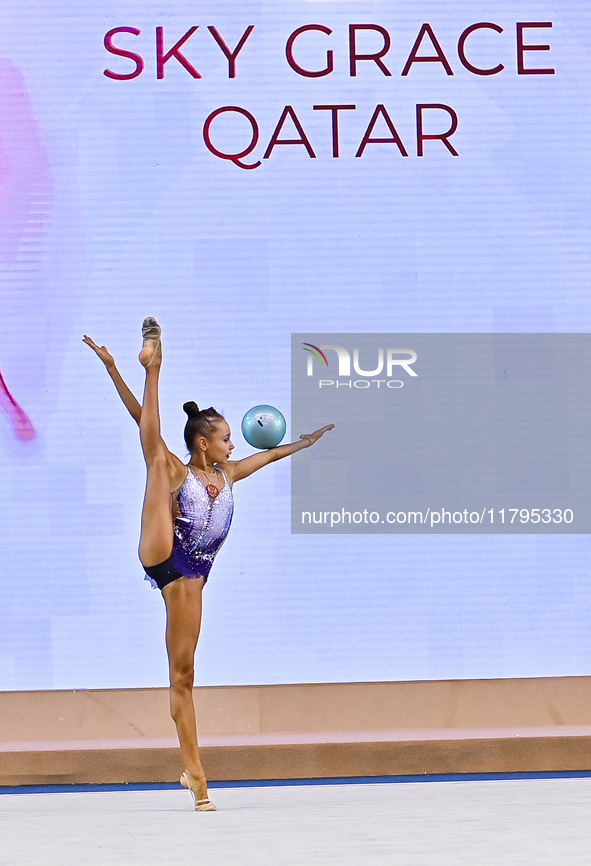 Ana Zaikina of Russia performs the Ball exercise during the juniors apparatus finals of the International Rhythmic Gymnastics Tournament ''S...