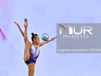 Ana Zaikina of Russia performs the Ball exercise during the juniors apparatus finals of the International Rhythmic Gymnastics Tournament ''S...