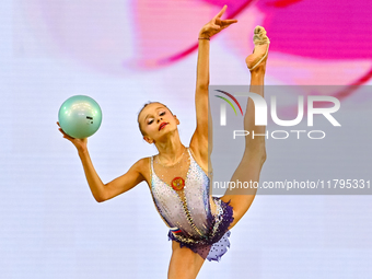 Ana Zaikina of Russia performs the Ball exercise during the juniors apparatus finals of the International Rhythmic Gymnastics Tournament ''S...