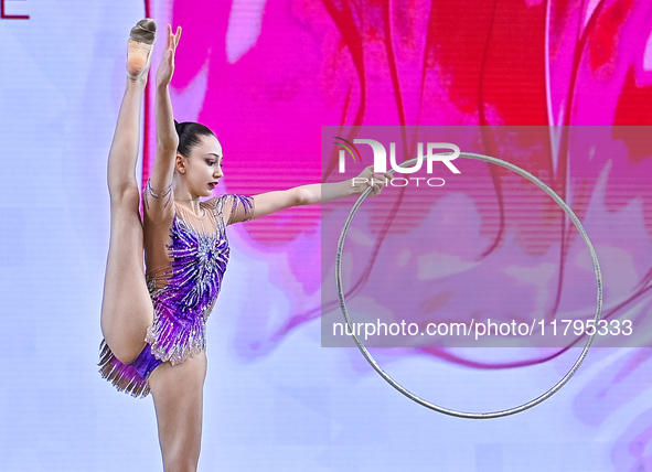 Vikjoria Seferian of Armenia performs the Hoop exercise during the juniors apparatus finals of the International Rhythmic Gymnastics Tournam...