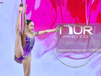 Vikjoria Seferian of Armenia performs the Hoop exercise during the juniors apparatus finals of the International Rhythmic Gymnastics Tournam...