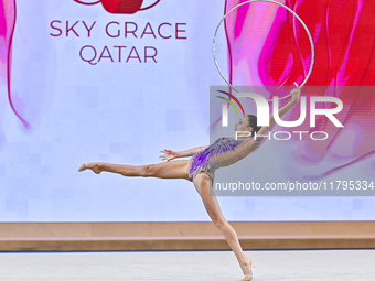 Vikjoria Seferian of Armenia performs the Hoop exercise during the juniors apparatus finals of the International Rhythmic Gymnastics Tournam...