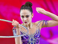 Vikjoria Seferian of Armenia performs the Hoop exercise during the juniors apparatus finals of the International Rhythmic Gymnastics Tournam...