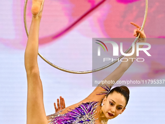 Vikjoria Seferian of Armenia performs the Hoop exercise during the juniors apparatus finals of the International Rhythmic Gymnastics Tournam...