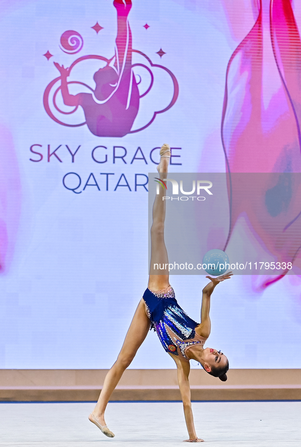 Anna Vakulenko of Russia performs the Ball exercise during the juniors apparatus finals of the International Rhythmic Gymnastics Tournament...