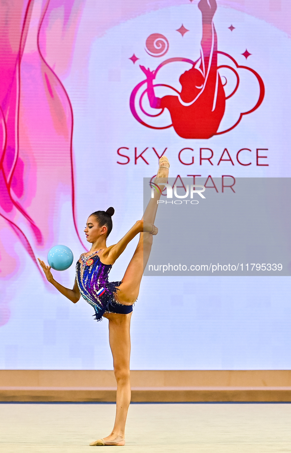 Anna Vakulenko of Russia performs the Ball exercise during the juniors apparatus finals of the International Rhythmic Gymnastics Tournament...