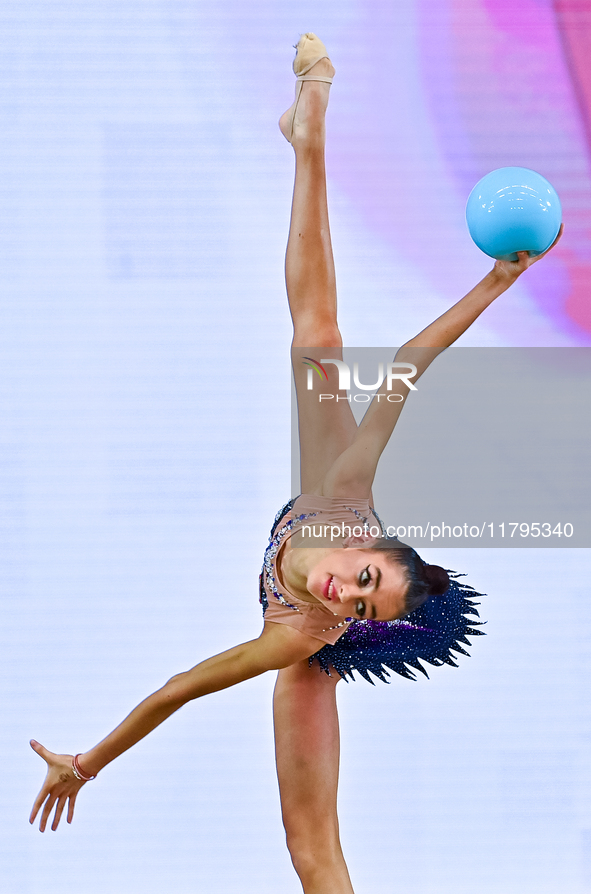 Anna Vakulenko of Russia performs the Ball exercise during the juniors apparatus finals of the International Rhythmic Gymnastics Tournament...