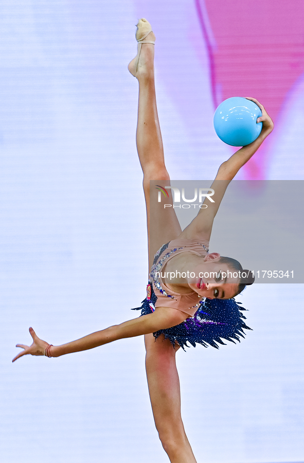 Anna Vakulenko of Russia performs the Ball exercise during the juniors apparatus finals of the International Rhythmic Gymnastics Tournament...