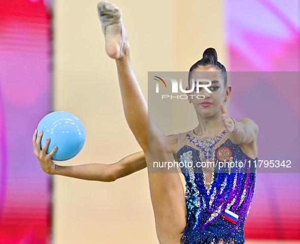 Anna Vakulenko of Russia performs the Ball exercise during the juniors apparatus finals of the International Rhythmic Gymnastics Tournament...