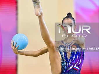 Anna Vakulenko of Russia performs the Ball exercise during the juniors apparatus finals of the International Rhythmic Gymnastics Tournament...