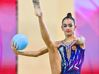 Anna Vakulenko of Russia performs the Ball exercise during the juniors apparatus finals of the International Rhythmic Gymnastics Tournament...