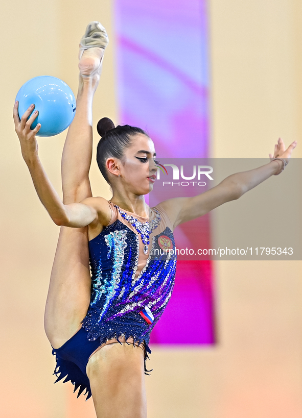 Anna Vakulenko of Russia performs the Ball exercise during the juniors apparatus finals of the International Rhythmic Gymnastics Tournament...