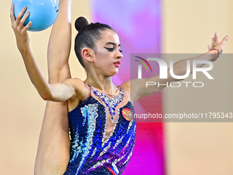 Anna Vakulenko of Russia performs the Ball exercise during the juniors apparatus finals of the International Rhythmic Gymnastics Tournament...