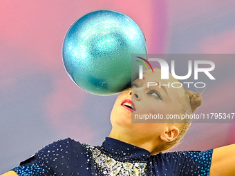 Olga Chernykh of Russia performs the Ball exercise during the juniors apparatus finals of the International Rhythmic Gymnastics Tournament '...