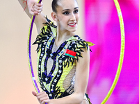 Nika Kostsina of Belarus performs the Hoop exercise during the juniors apparatus finals of the International Rhythmic Gymnastics Tournament...