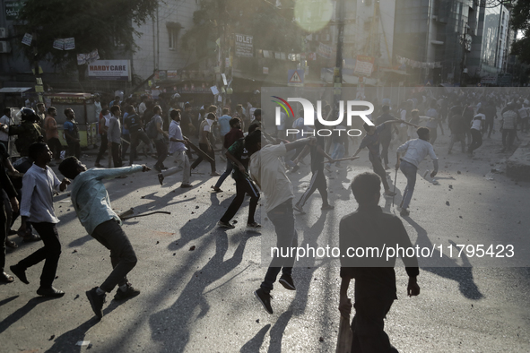 Students of Dhaka College and City College erupt in a violent clash in Dhaka, Bangladesh, on November 20, 2024. 