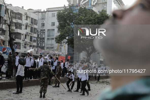 Students of Dhaka College and City College erupt in a violent clash in Dhaka, Bangladesh, on November 20, 2024. 