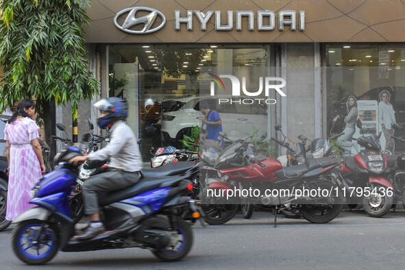 A Hyundai car showroom is seen in Kolkata, India, on October 20, 2024. Hyundai Motor India's $3.3 billion IPO, the first by a carmaker in In...