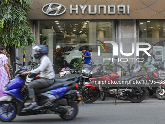 A Hyundai car showroom is seen in Kolkata, India, on October 20, 2024. Hyundai Motor India's $3.3 billion IPO, the first by a carmaker in In...