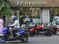 A Hyundai car showroom is seen in Kolkata, India, on October 20, 2024. Hyundai Motor India's $3.3 billion IPO, the first by a carmaker in In...