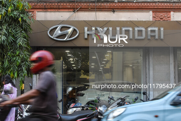 A Hyundai car showroom is seen in Kolkata, India, on October 20, 2024. Hyundai Motor India's $3.3 billion IPO, the first by a carmaker in In...