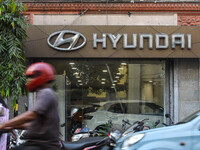 A Hyundai car showroom is seen in Kolkata, India, on October 20, 2024. Hyundai Motor India's $3.3 billion IPO, the first by a carmaker in In...