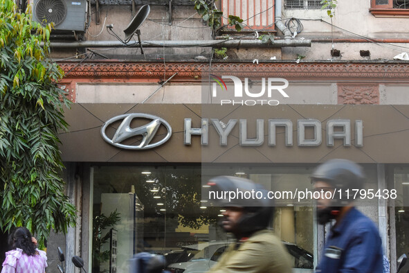 A Hyundai car showroom is seen in Kolkata, India, on October 20, 2024. Hyundai Motor India's $3.3 billion IPO, the first by a carmaker in In...