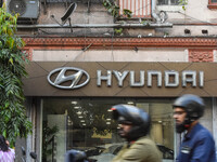 A Hyundai car showroom is seen in Kolkata, India, on October 20, 2024. Hyundai Motor India's $3.3 billion IPO, the first by a carmaker in In...