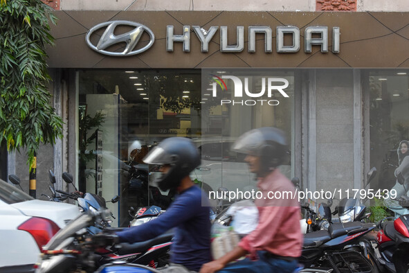 A Hyundai car showroom is seen in Kolkata, India, on October 20, 2024. Hyundai Motor India's $3.3 billion IPO, the first by a carmaker in In...