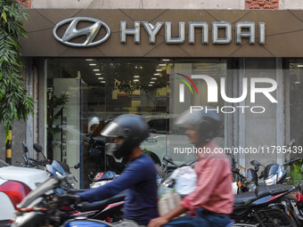 A Hyundai car showroom is seen in Kolkata, India, on October 20, 2024. Hyundai Motor India's $3.3 billion IPO, the first by a carmaker in In...