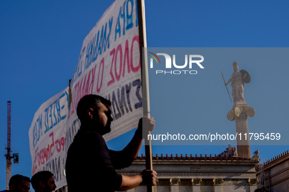 Protesters participate in the nationwide general strike in Athens, Greece, on November 20, 2024. 