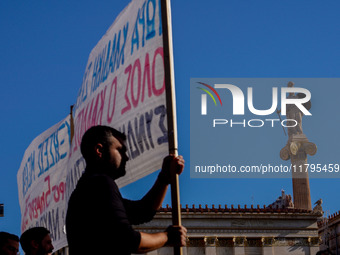 Protesters participate in the nationwide general strike in Athens, Greece, on November 20, 2024. (