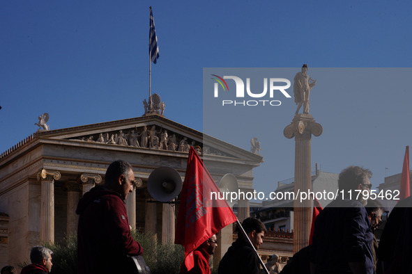 Protesters participate in the nationwide general strike in Athens, Greece, on November 20, 2024. 