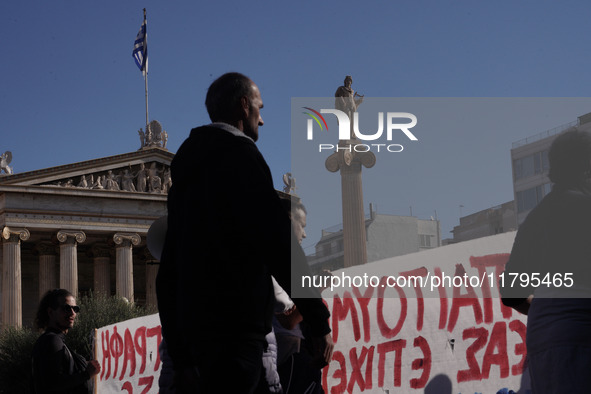 Protesters participate in the nationwide general strike in Athens, Greece, on November 20, 2024. 