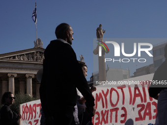 Protesters participate in the nationwide general strike in Athens, Greece, on November 20, 2024. (