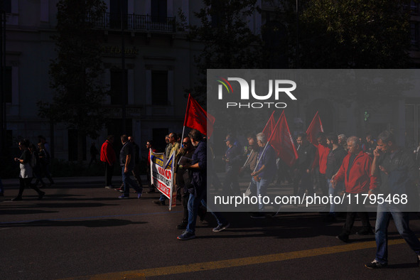 Protesters participate in the nationwide general strike in Athens, Greece, on November 20, 2024. 