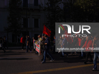 Protesters participate in the nationwide general strike in Athens, Greece, on November 20, 2024. (