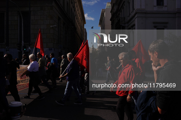 Protesters participate in the nationwide general strike in Athens, Greece, on November 20, 2024. 