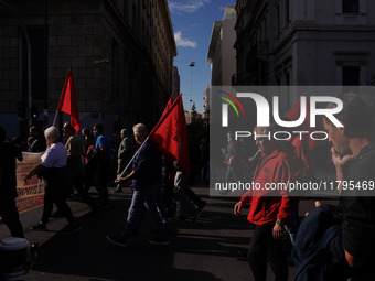 Protesters participate in the nationwide general strike in Athens, Greece, on November 20, 2024. (