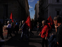 Protesters participate in the nationwide general strike in Athens, Greece, on November 20, 2024. (