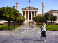 Passengers participate in the nationwide general strike in Athens, Greece, on November 20, 2024 (